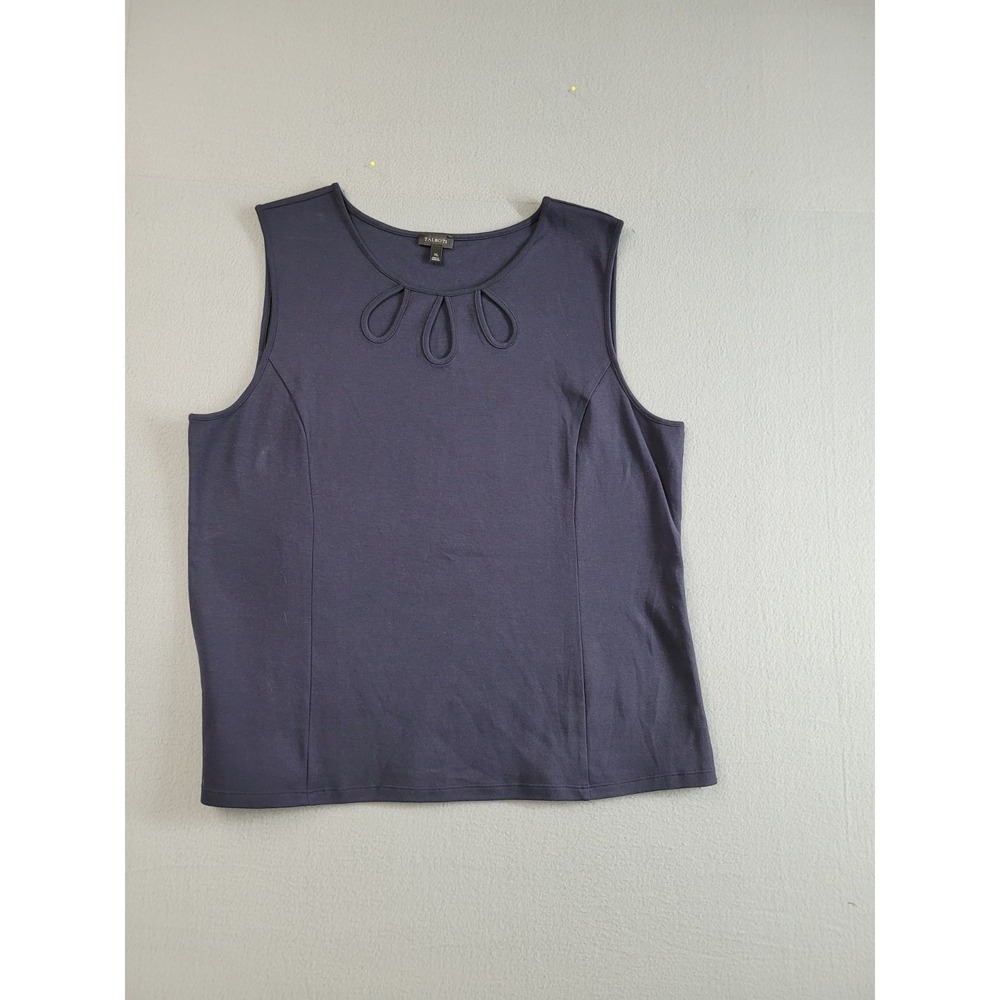Talbots Women Tank Top XL Blue Sleeveless Keyhole Neckline Slit Hem Cotton Blend
